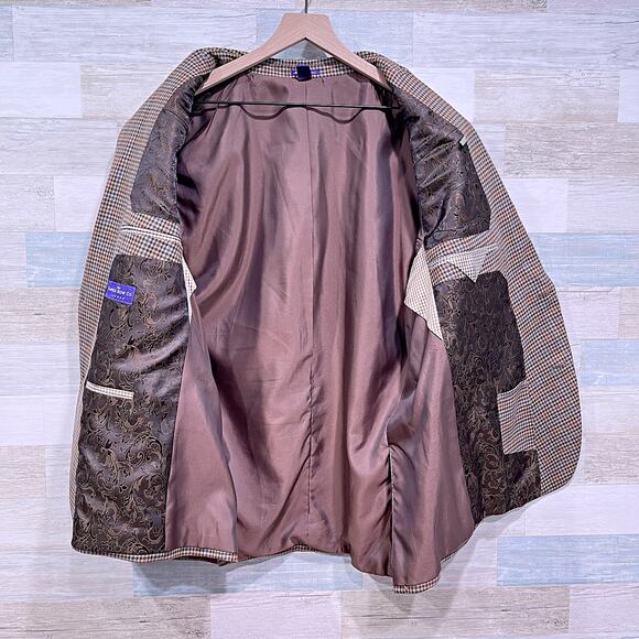 Saville Row London Wool Tweed Sport Coat Brown Houndstooth Check Mens 46R - Picture 4 of 7